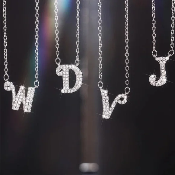 New 925 Silver Initial Letter Diamond Necklaces - Picture 5 of 16